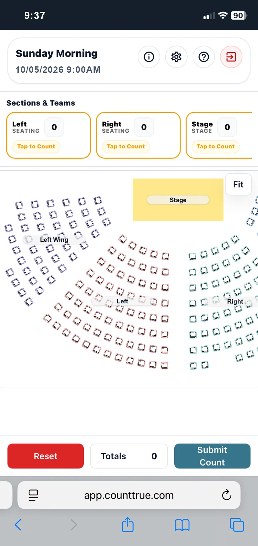 Seating layout counting mode on mobile